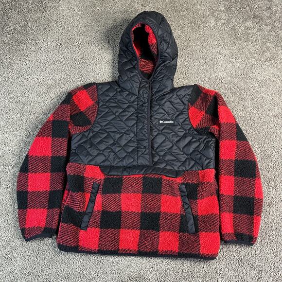 Columbia Jacket Womens M Black Red Buffalo Plaid Sweet View Fleece Snap Pullover - Picture 1 of 11